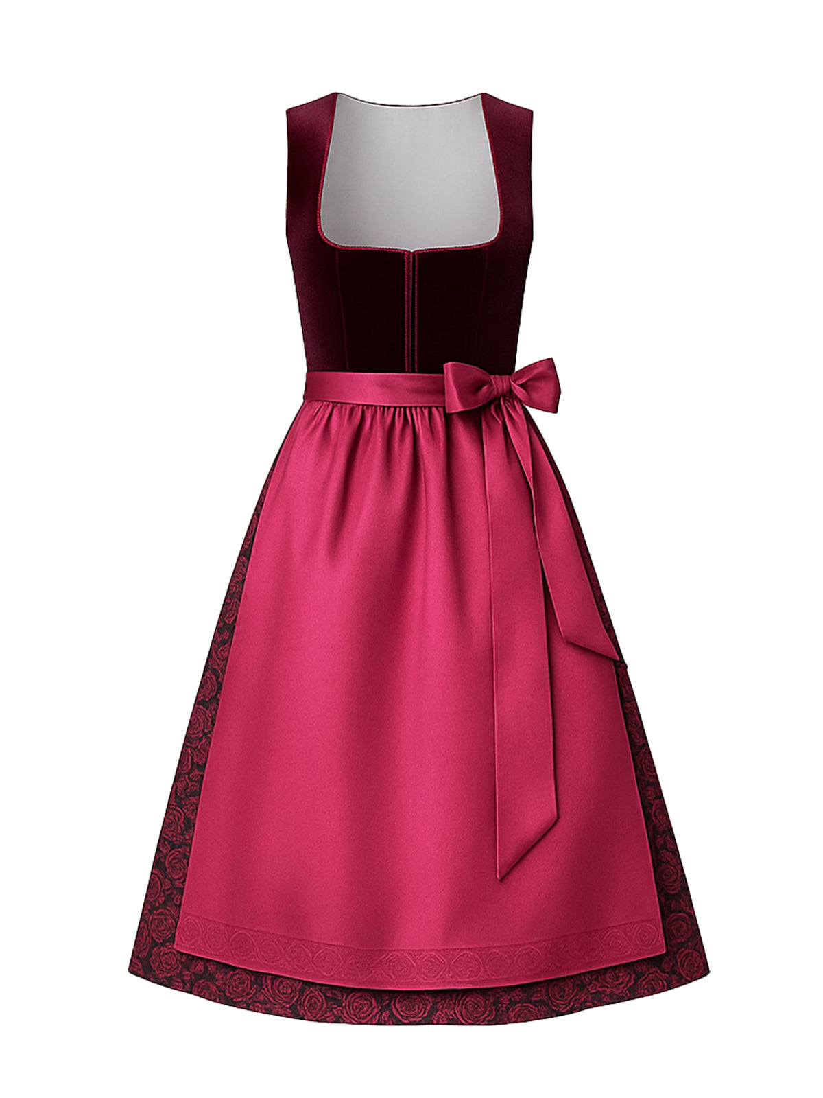 Rot Dirndl mit Gerader Ausschnitt - MELANIE