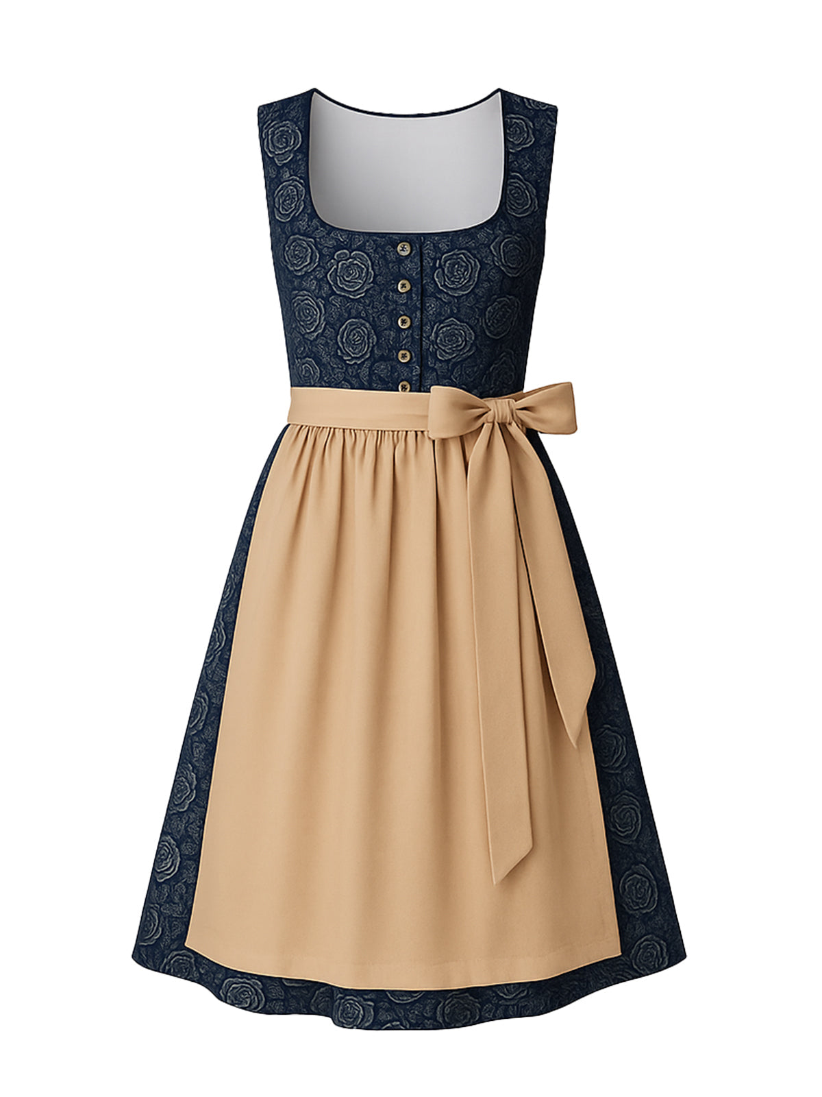 Blau Dirndl mit Gerader Ausschnitt - EVELYN