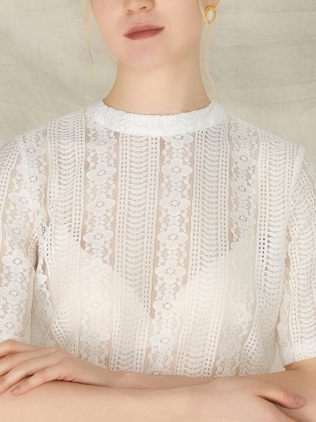 Dirndl Bluse Spitze Langarm in Weiß
