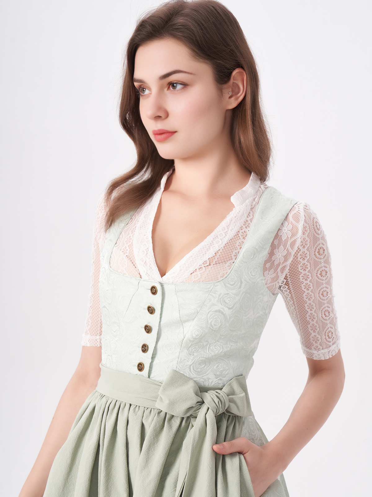 Dirndl Gelb Samt in Grün-Optik