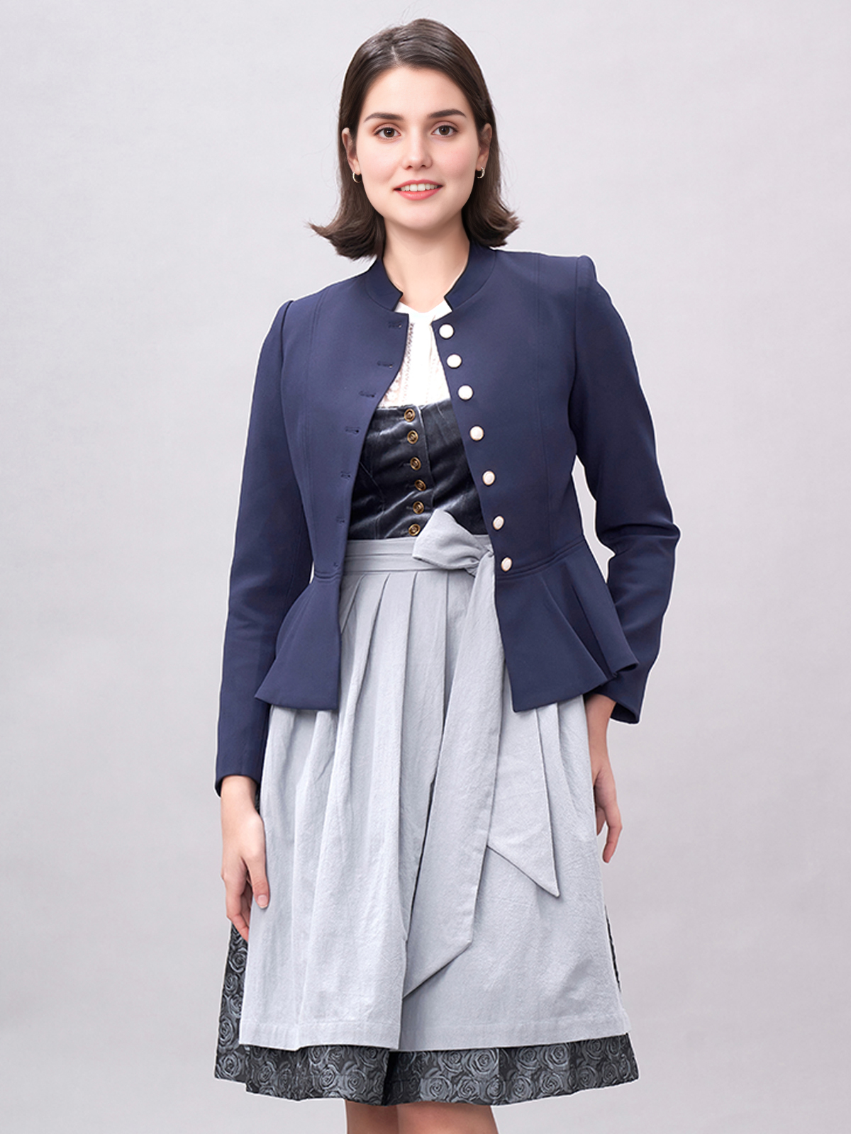 Langarm Bluse Dirndl in Marineblau